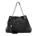 Pebbled Calfskin Medium Soho Chain Shoulder Bag Black