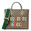 GG Supreme Monogram Exquisite Small Tote Beige Ebony Blue Crop Live Red