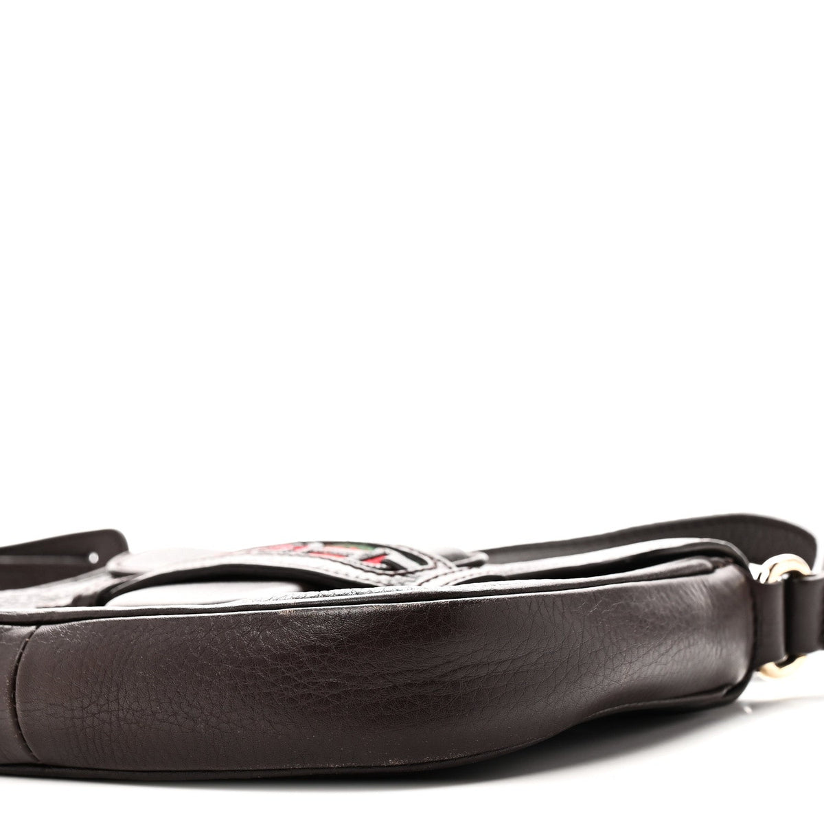 Pebbled Calfskin Web Small Dressage Shoulder Bag Dark Brown