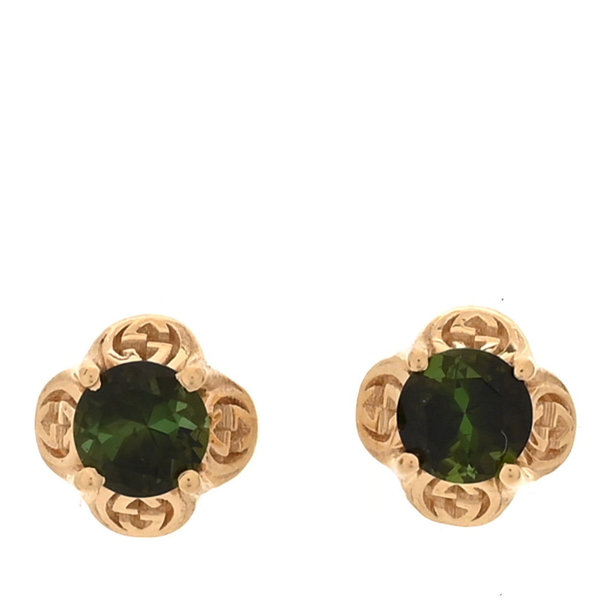 18K Yellow Gold Green Tourmaline Interlocking G Earrings 49/4.75
