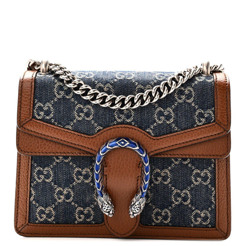 New Denim GG Monogram Dollar Calfskin Enamel Mini Dionysus Shoulder Bag Blue Tea Cuir Epilog Electric Blue