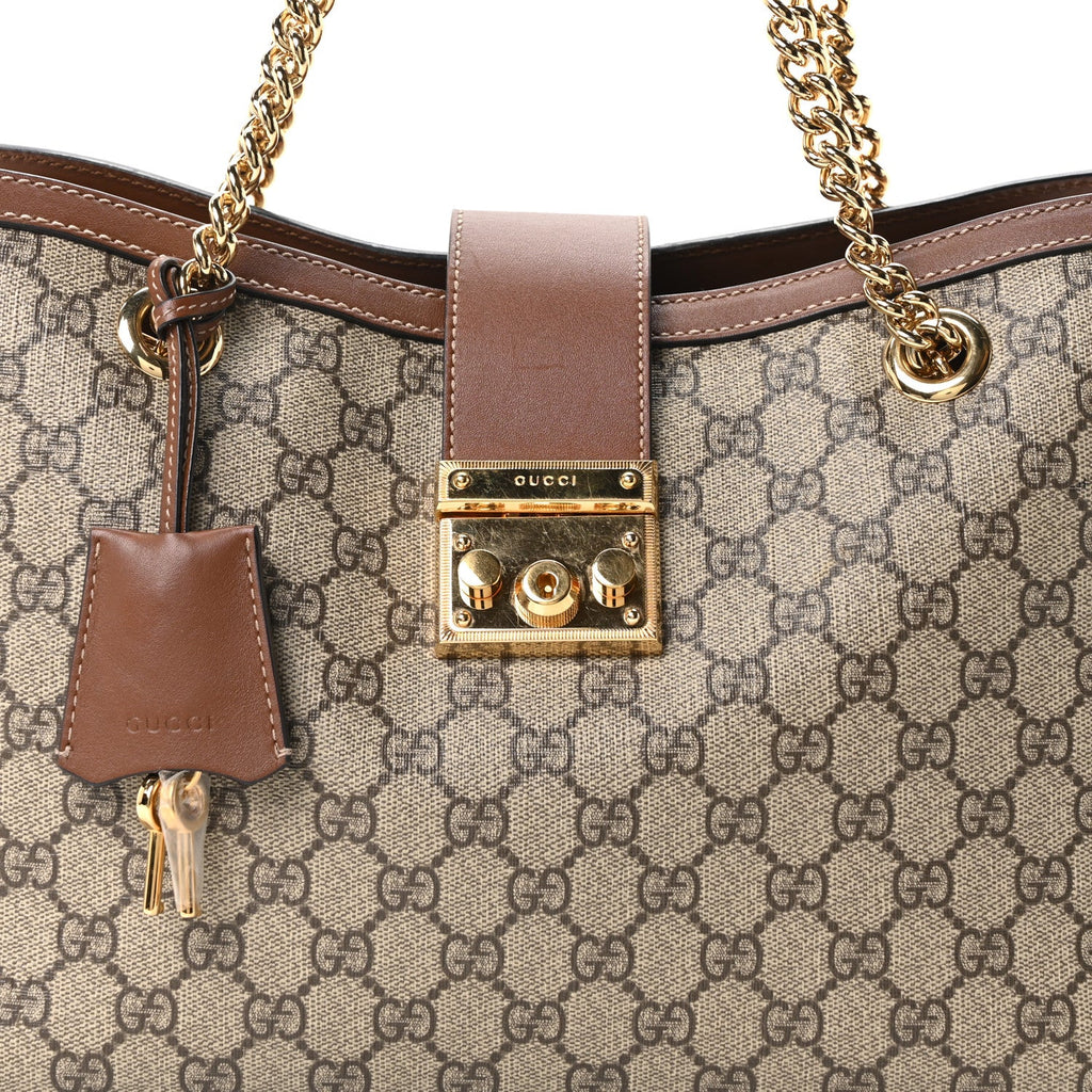 GG Supreme Monogram Medium Padlock Tote Beige Cuir