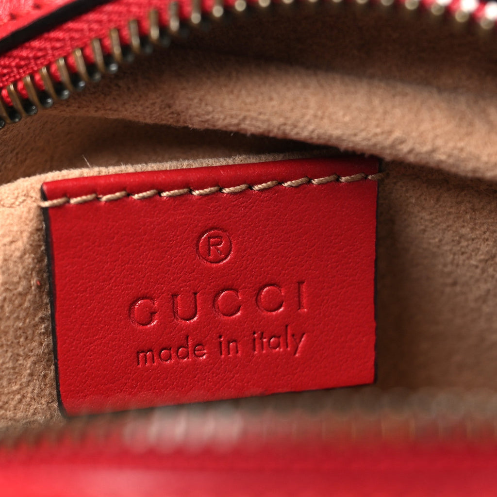 Calfskin Matelasse Mini GG Marmont Chain Shoulder Bag Hibiscus Red