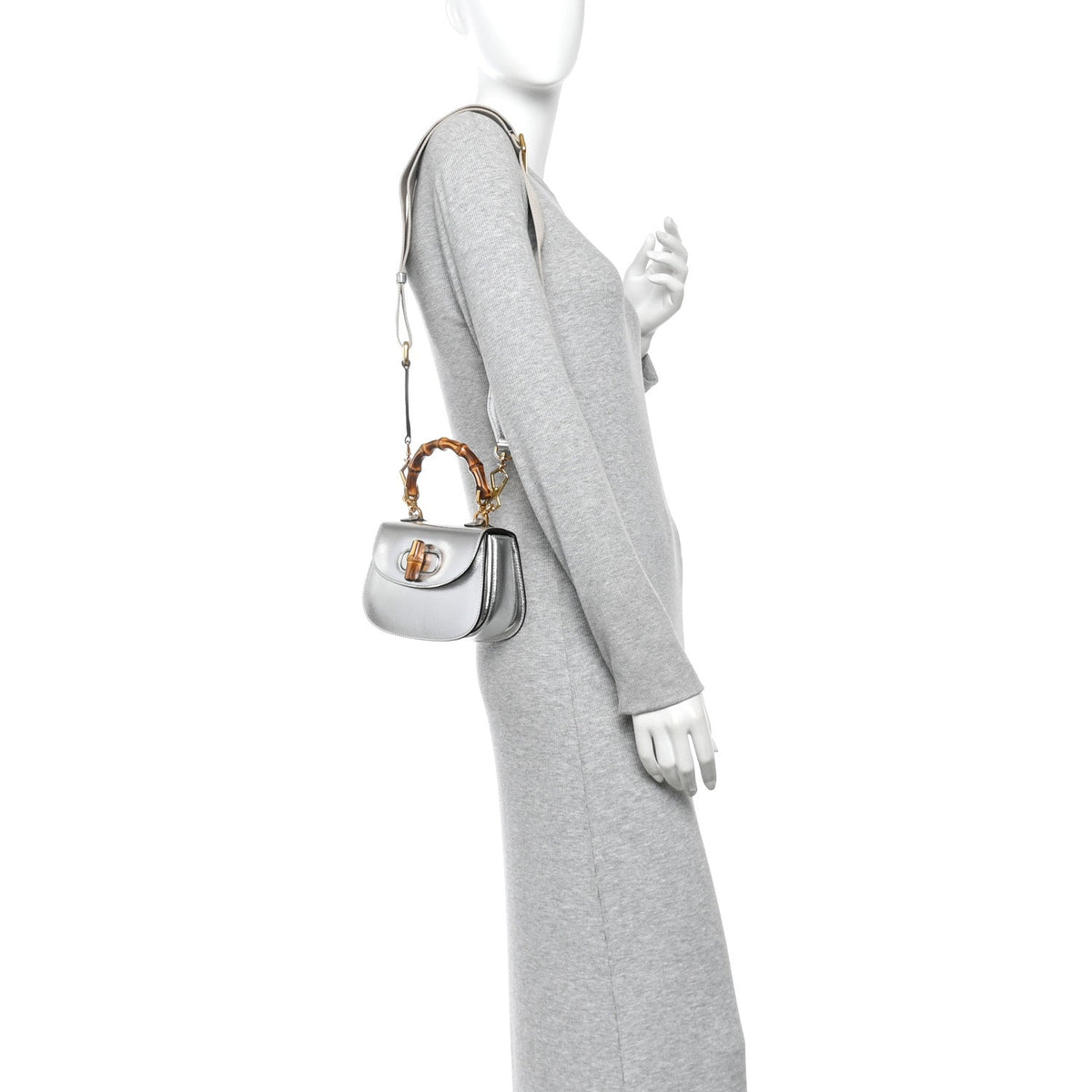 Boarded Dyana Lux Calfskin Mini Bamboo 1947 Top Handle Bag Silver