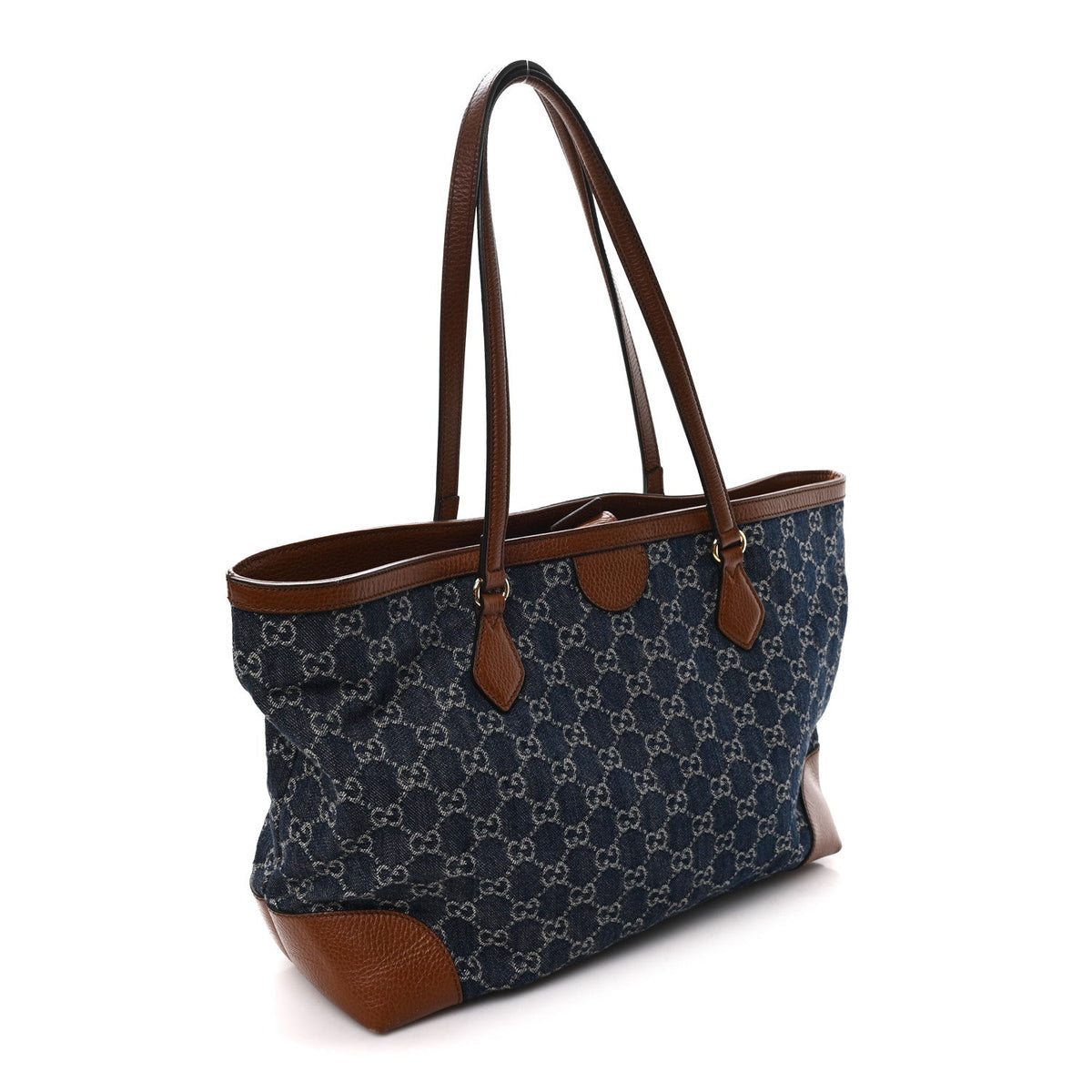 New Denim GG Monogram Medium Ophidia Shopping Tote Blue Tea Cuir