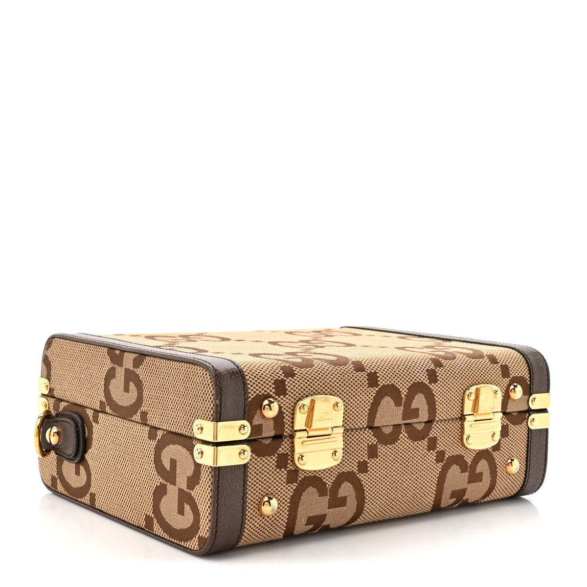 Monogram Jumbo GG Textured Dollar Calfskin Top Handle Beauty Case Camel Ebony New Acero