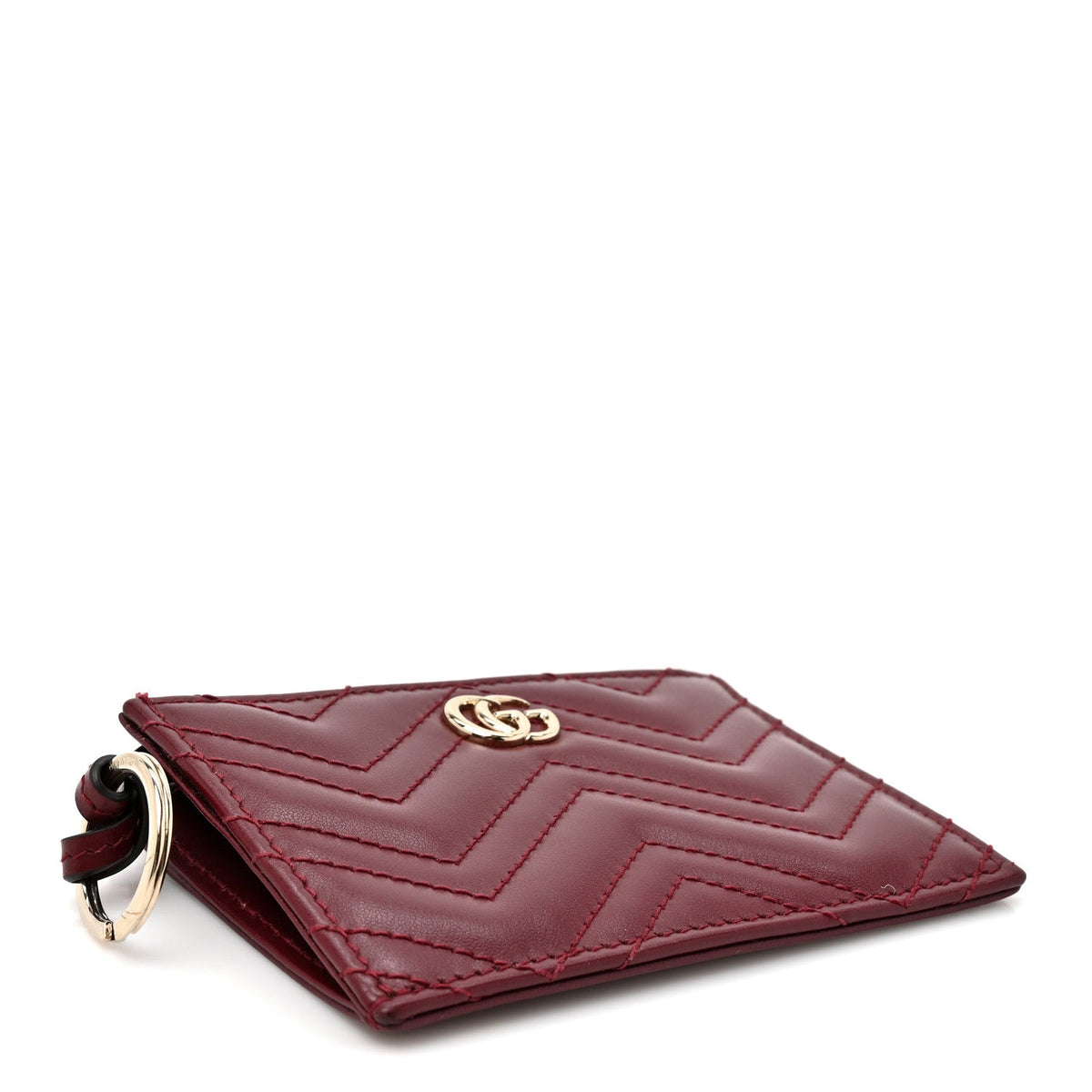 Lambskin Matelasse GG Marmont Zip Key Pouch Rosso Ancora