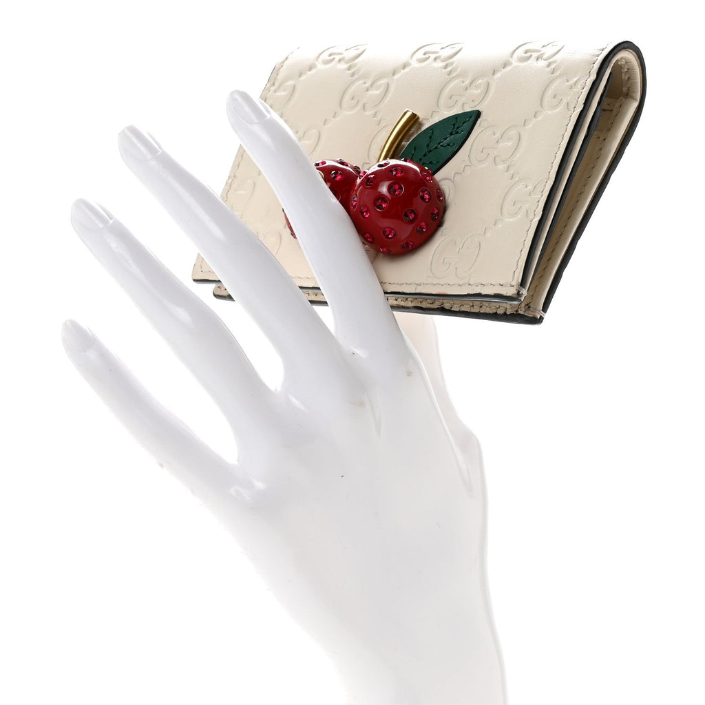 Guccissima Cherries Card Case Wallet White