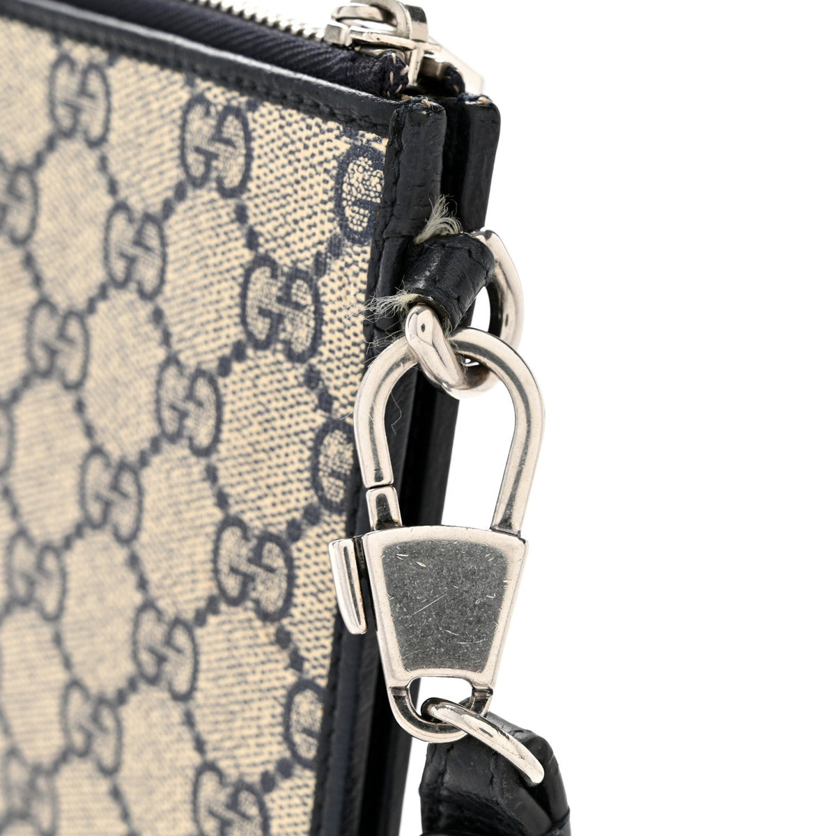 GG Supreme Monogram Textured Dollar Calfskin Retro Interlocking G Wristlet Pouch Beige Blue