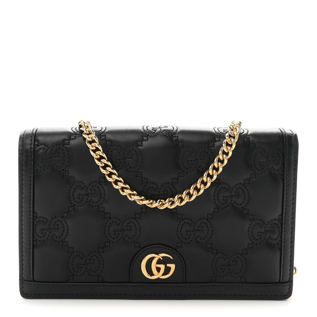 Calfskin GG Matelasse Chain Wallet Black