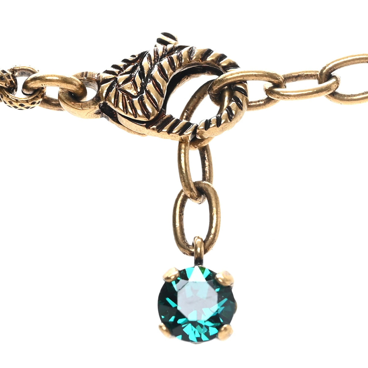 Crystal Embellished Double G Necklace Aged Gold Red