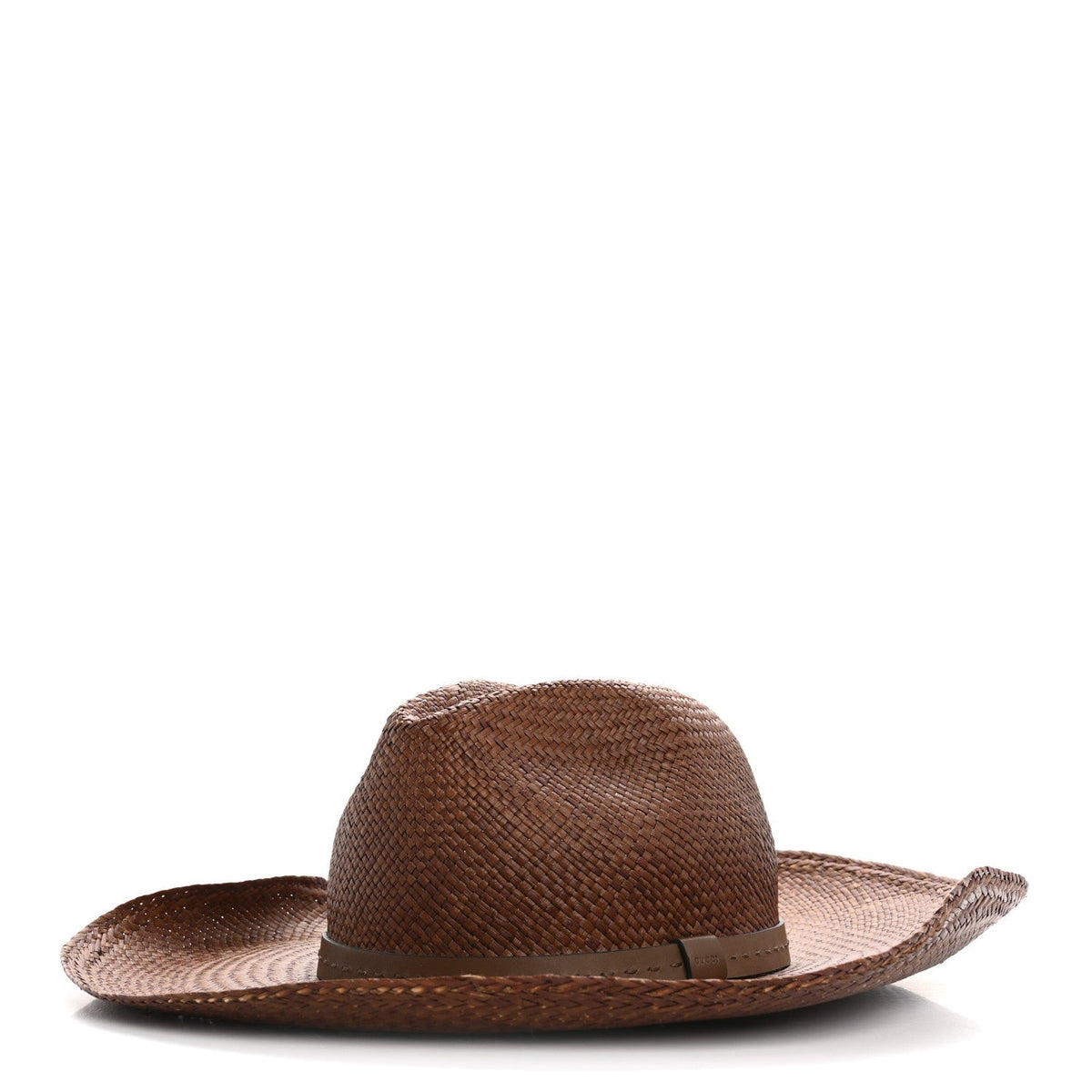 Straw Calfskin Wide Brim Hat M Brown