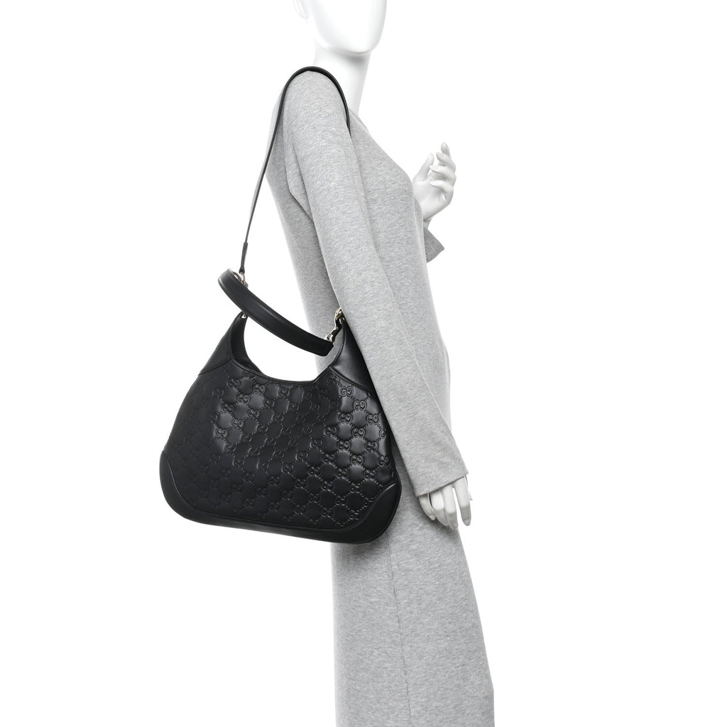 GG Calfskin Embossed B Medium Shoulder Bag Arabella Black