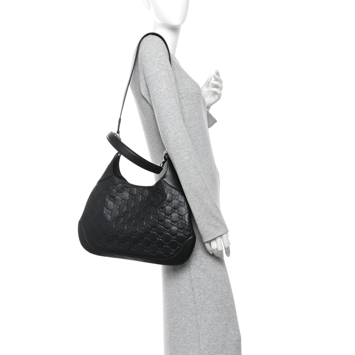 GG Calfskin Embossed B Medium Shoulder Bag Arabella Black