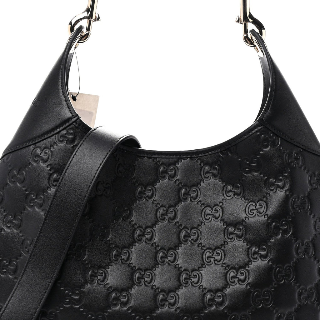 GG Calfskin Embossed B Medium Shoulder Bag Arabella Black