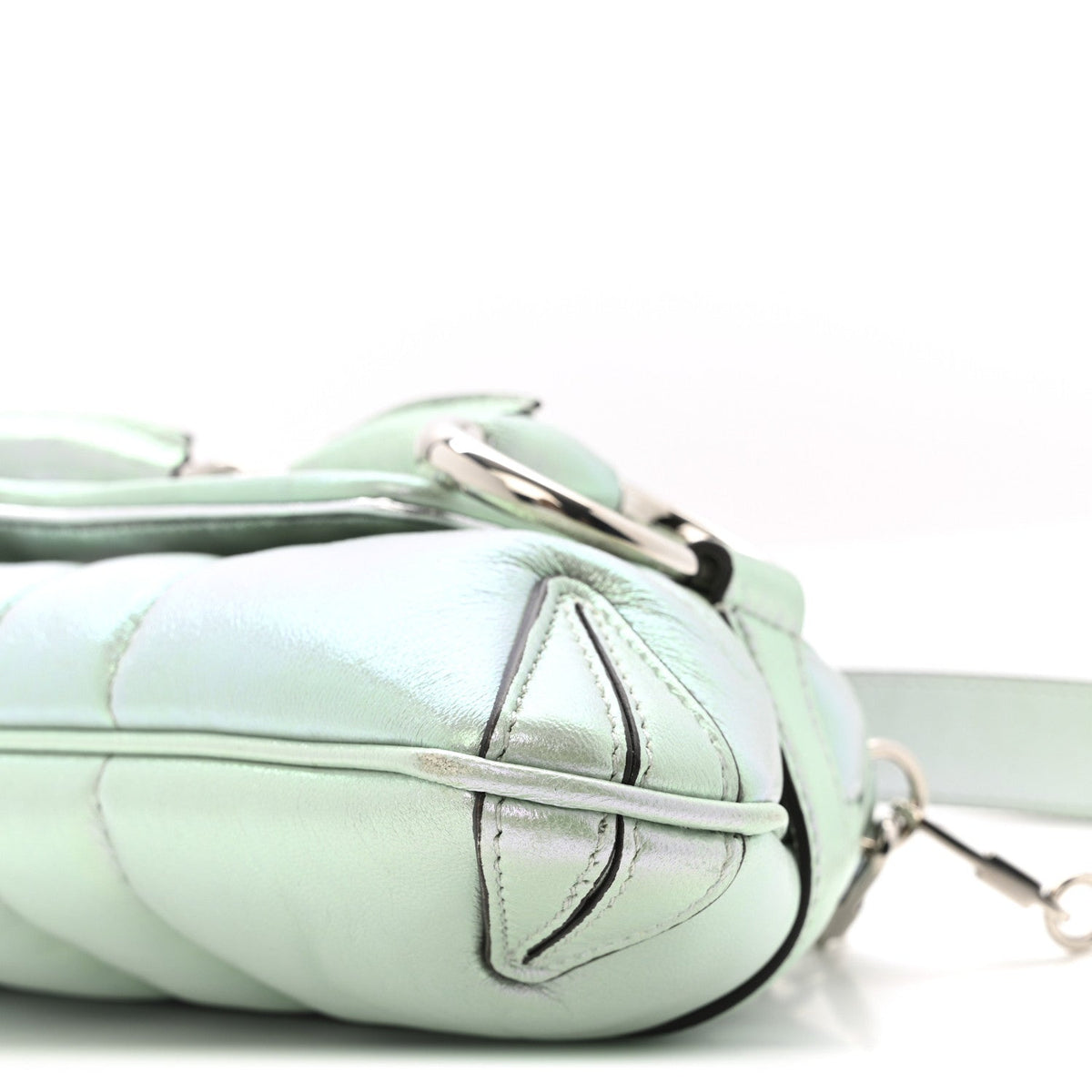 Iridescent Nappa Vertical Matelasse Small Maxi Horsebit Chain Shoulder Bag Iridescent Salvy Green