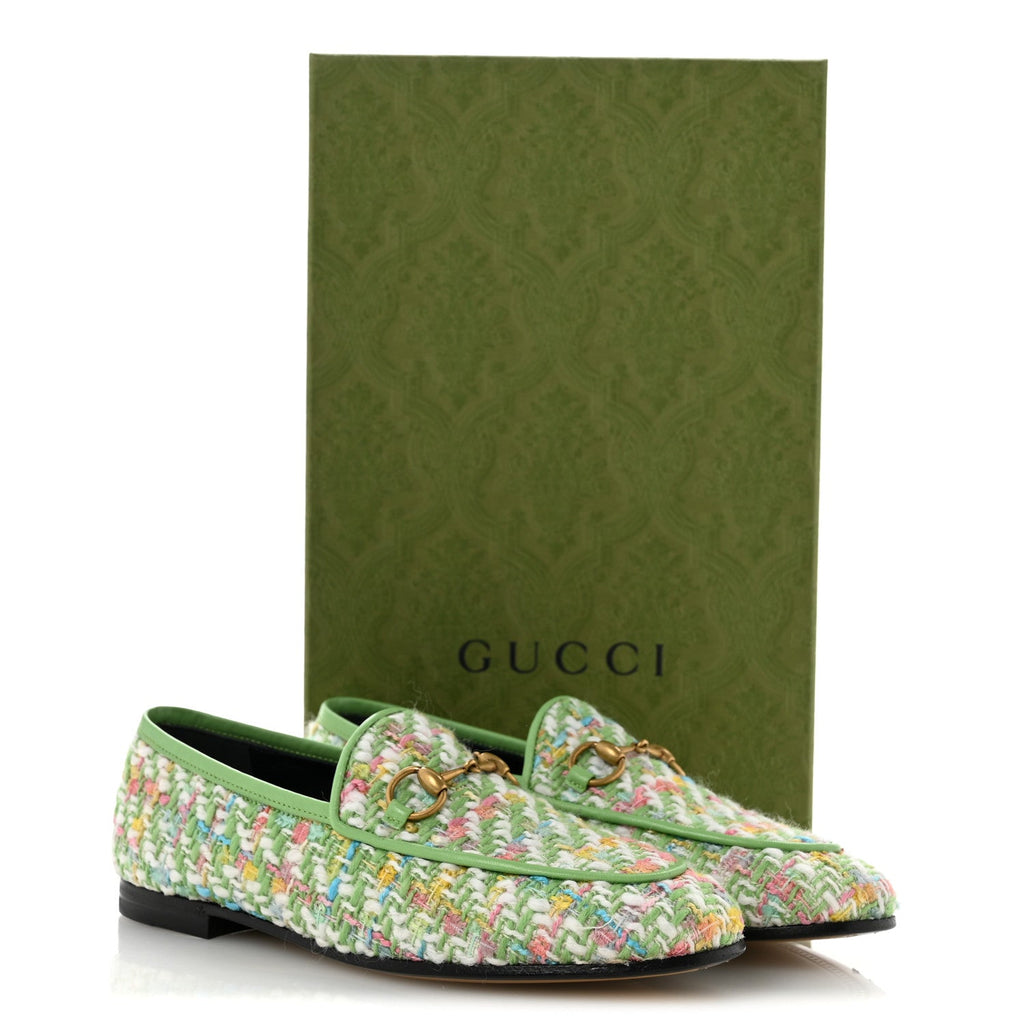 Tweed Multicolor Malaga Kid Horsebit Womens Jordaan Loafers 35.5 Green Multicolor