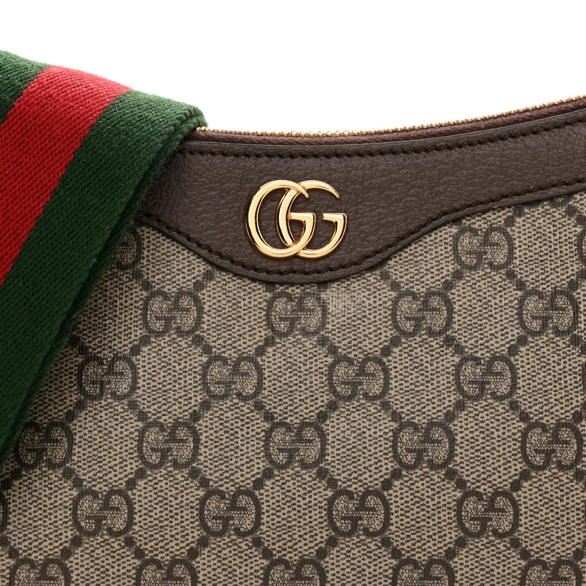 GG Supreme Monogram Textured Dollar Calfskin Web Small Ophidia GG Handbag Beige Ebony New Acero