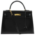 Kelly Handbag Black Box Calf with Gold Hardware 32