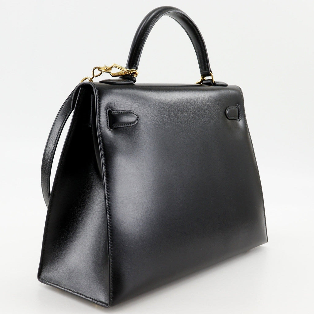Kelly Handbag Black Box Calf with Gold Hardware 32