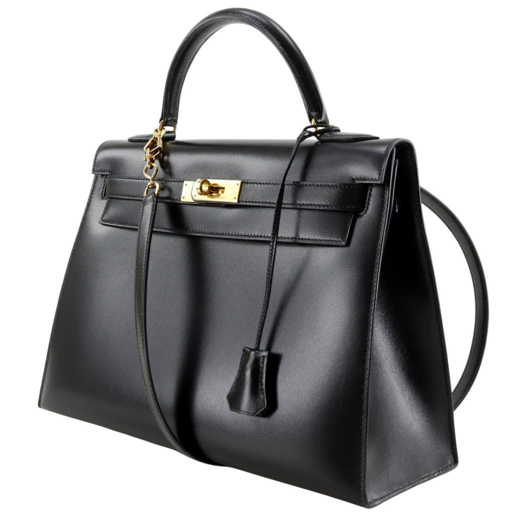 Kelly Handbag Black Box Calf with Gold Hardware 32