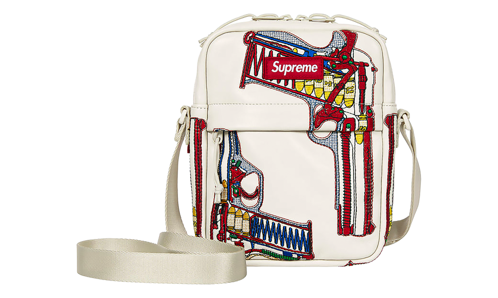 Guns Embroidered Leather Shoulder Bag "SS26 - White" SU28036