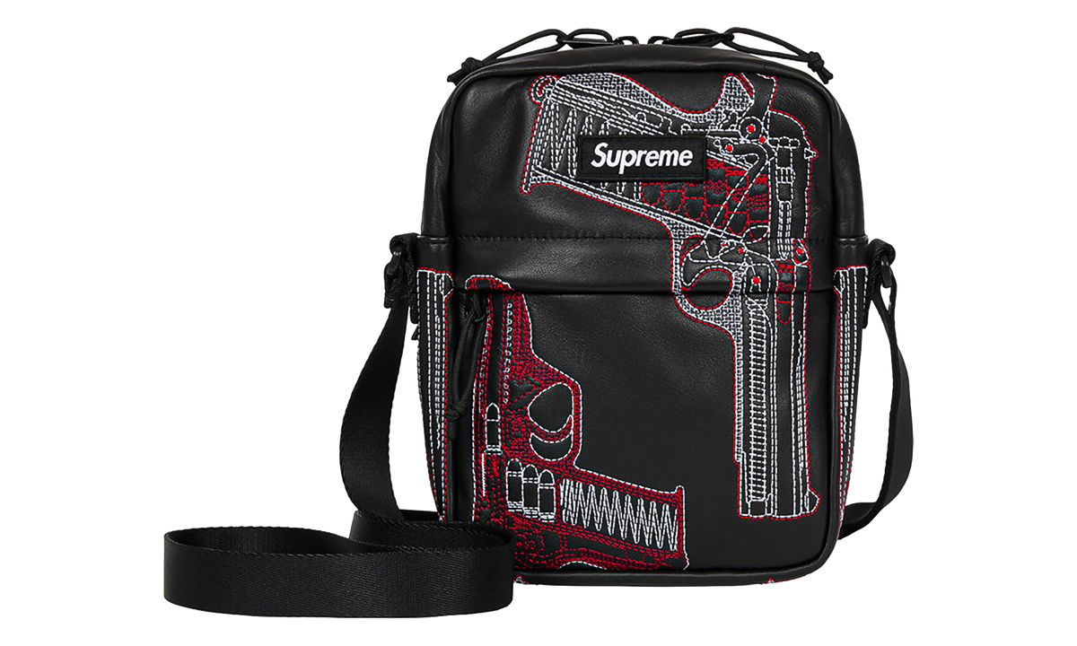 Guns Embroidered Leather Shoulder Bag "SS26 - Black" SU28035
