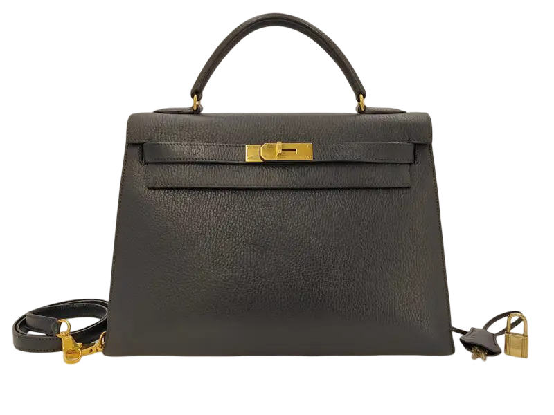 Kelly Handbag Black Ardennes with Gold Hardware 32