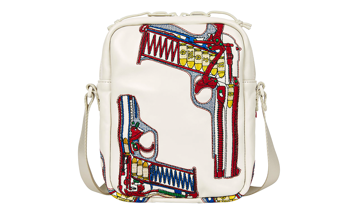 Guns Embroidered Leather Shoulder Bag "SS26 - White" SU28036